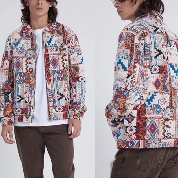 PacSun Jacquard Gas Jacket Multicolor Full Zip Patchwork Aztec Print Size Medium - Picture 1 of 7